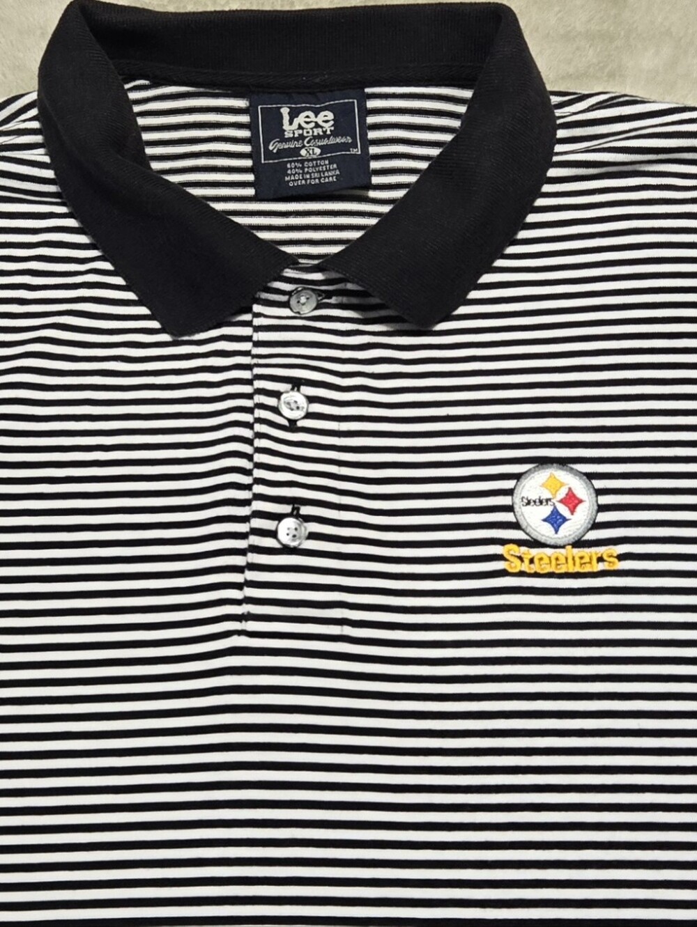 Vintage Lee Sport Pittsburgh Steelers Striped Polo Shirt Men's Size XL NFL